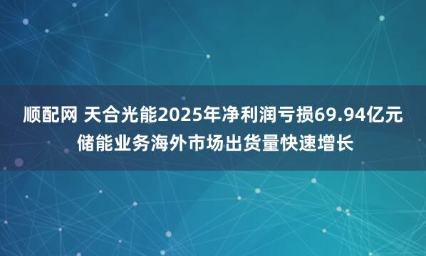 顺配网 天合光能2025年净利润亏损69.94亿元 储能业务海外市场出货量快速增长