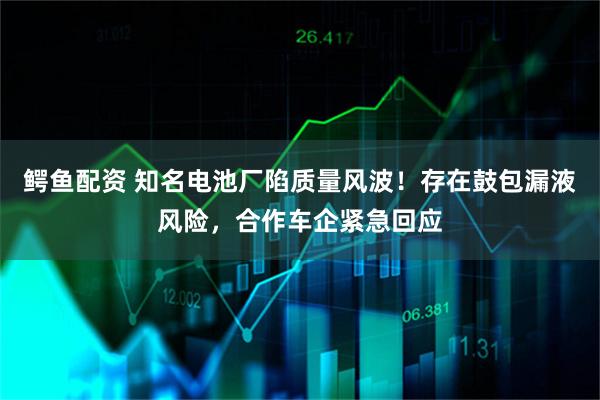 鳄鱼配资 知名电池厂陷质量风波！存在鼓包漏液风险，合作车企紧急回应