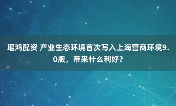 瑶鸿配资 产业生态环境首次写入上海营商环境9.0版，带来什么利好？
