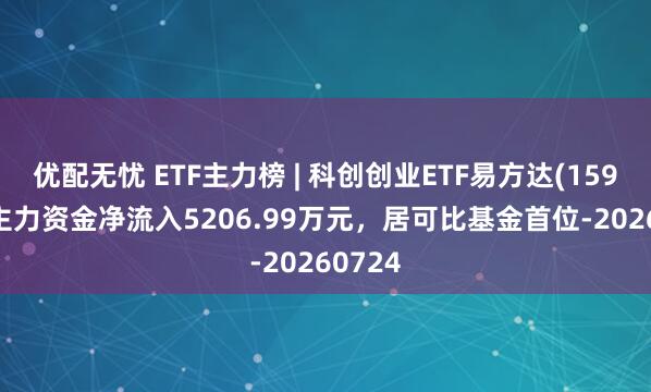 优配无忧 ETF主力榜 | 科创创业ETF易方达(159781)主力资金净流入5206.99万元，居可比基金首位-20260724